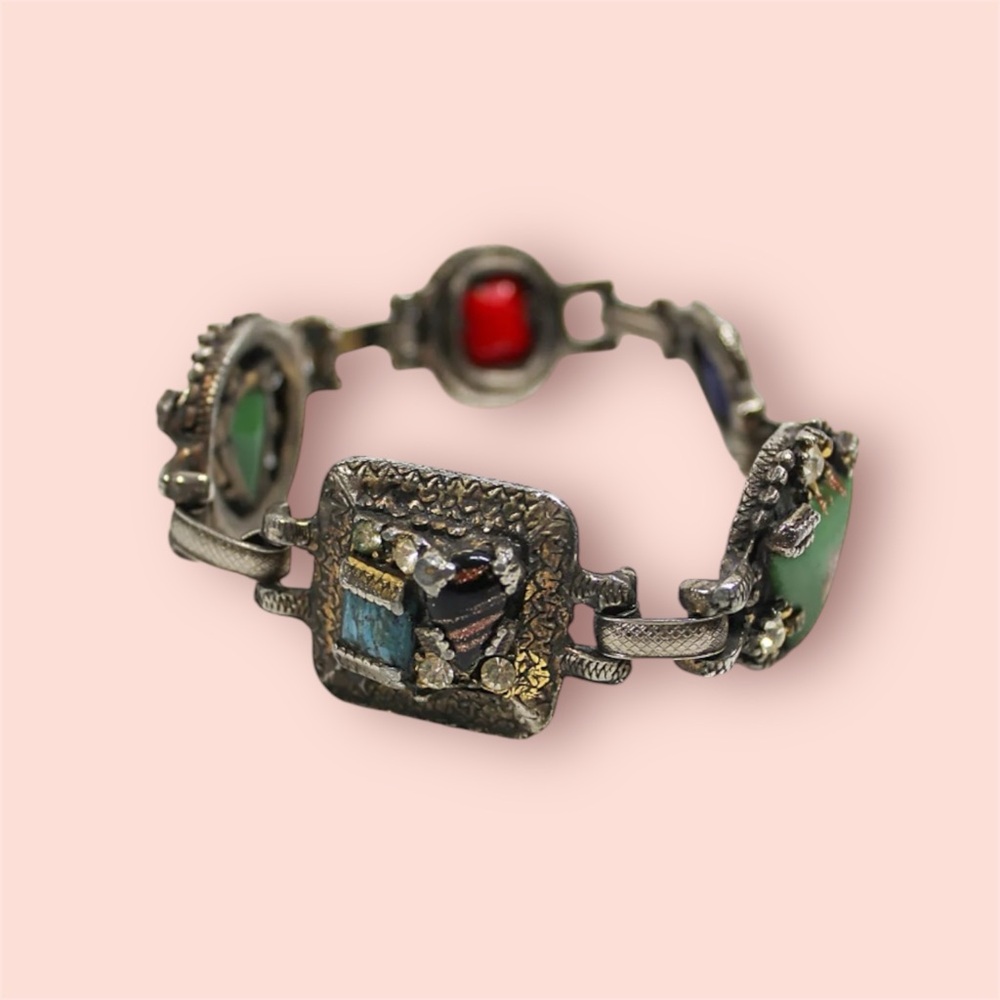 1980s Gemstone Crystal Chain Bracelet‎